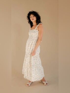 WINSTON WHITE Tahoe sundress in coral fleur print, cream base, size medium